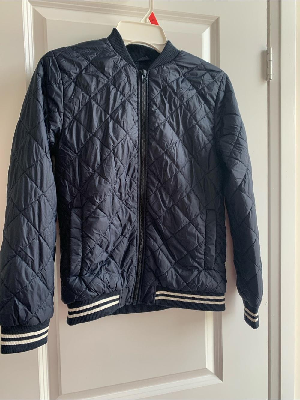 Joe Fresh Navy Quilted Kids Bomber Jacket with Striped Trim